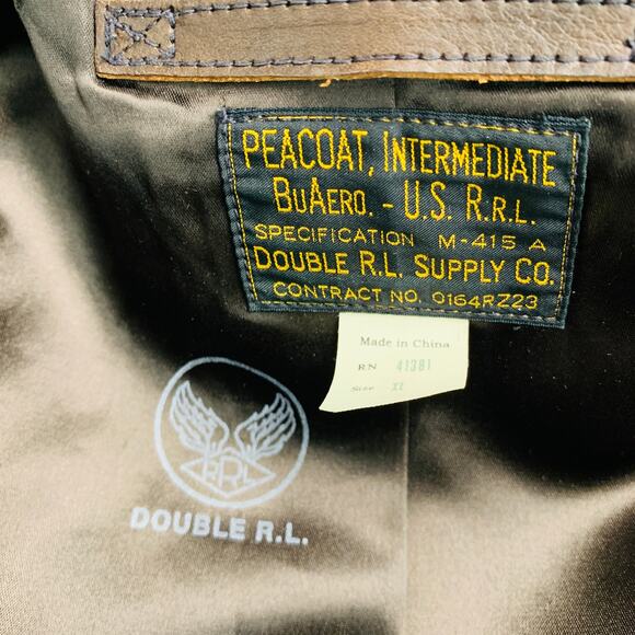 RRL by RALPH LAUREN Size XL Brown Leather Peacoat - Picture 7 of 9